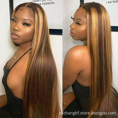 Fashional piano colored wig 10A Grade virgin cuticle aligned Hair 150% 220% density highlight color lace frontal wig